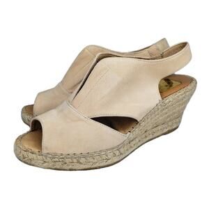 Kanna Beige Suede Made In Spain Wedge Espadrille Leather Size 38 Size 7 Shoes